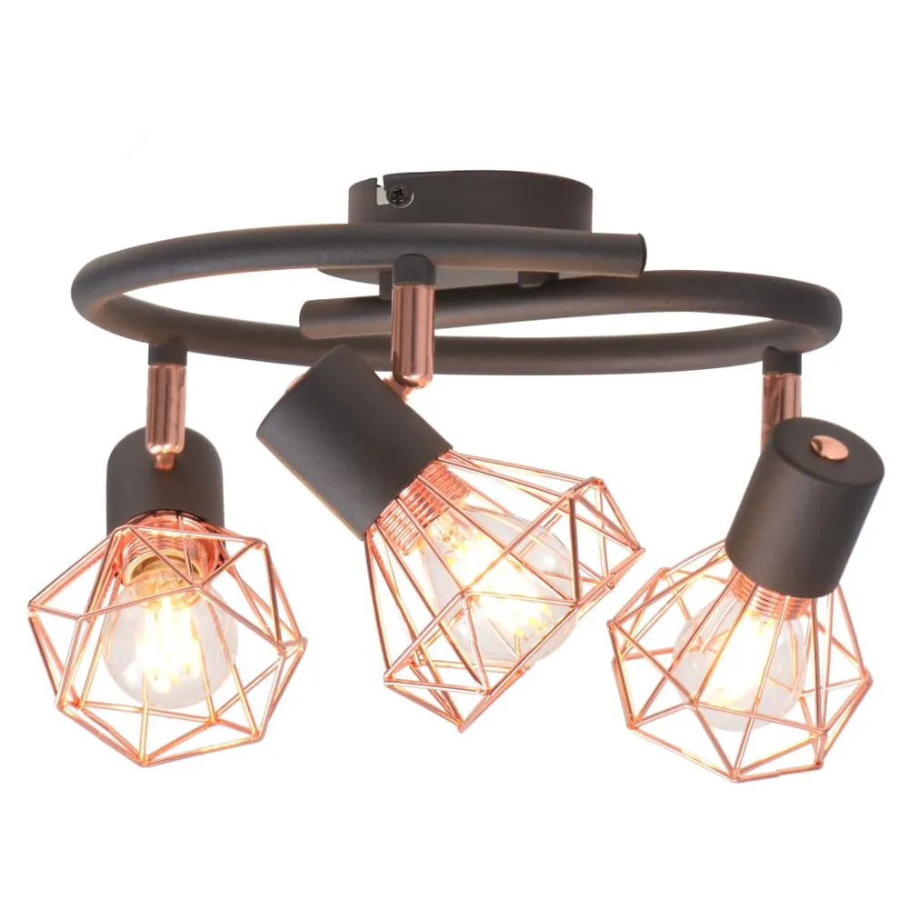 Premium LED Plafondlamp met 3 spotlights E14 zwart en koperkleurig