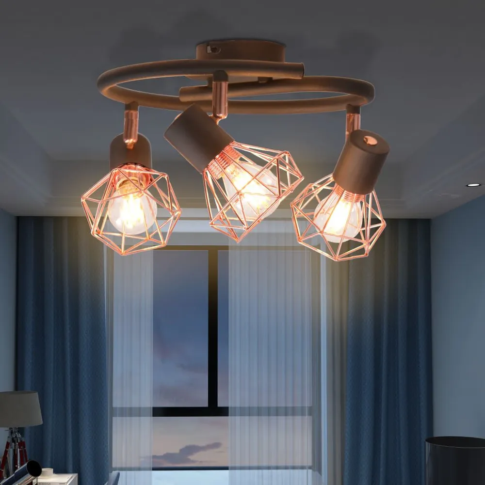 Premium LED Plafondlamp met 3 spotlights E14 zwart en koperkleurig