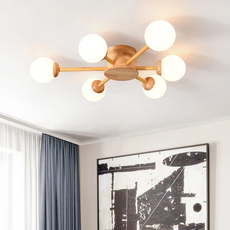 Ronde Flush Mount Bubble semi-inbouw minimalistische matglazen slaapkamer plafondmontage kroonluchter hout
