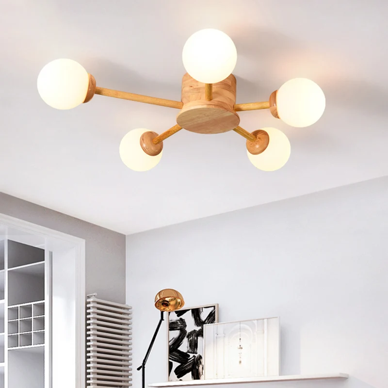 Ronde Flush Mount Bubble semi-inbouw minimalistische matglazen slaapkamer plafondmontage kroonluchter hout
