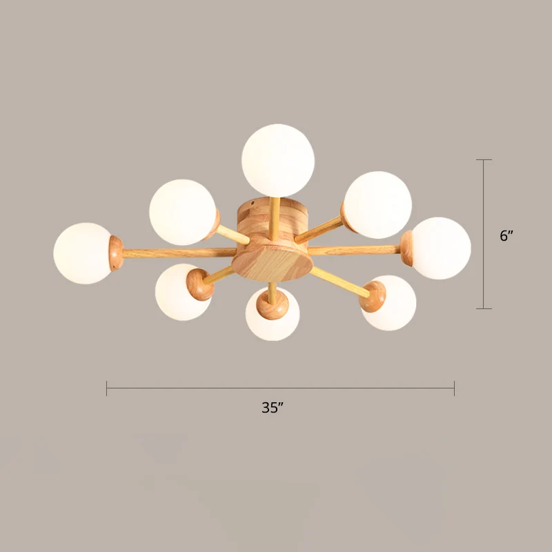Ronde Flush Mount Bubble semi-inbouw minimalistische matglazen slaapkamer plafondmontage kroonluchter hout