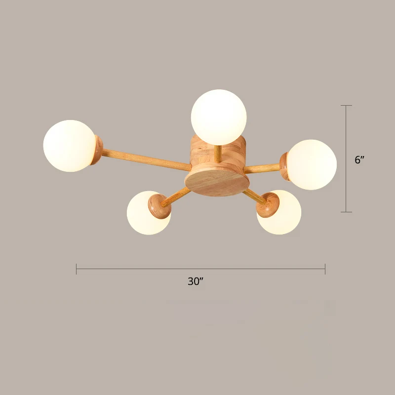 Ronde Flush Mount Bubble semi-inbouw minimalistische matglazen slaapkamer plafondmontage kroonluchter hout