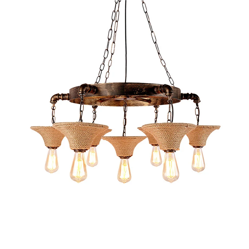 Ronde Flush Mount Cone Shade Plafondlamp Touw 7/9 Lamp Rustieke Eetkamer Kroonluchters Hanglamp Antiek Brons