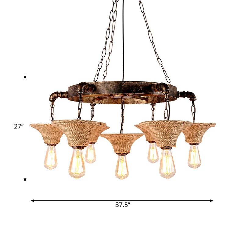 Ronde Flush Mount Cone Shade Plafondlamp Touw 7/9 Lamp Rustieke Eetkamer Kroonluchters Hanglamp Antiek Brons