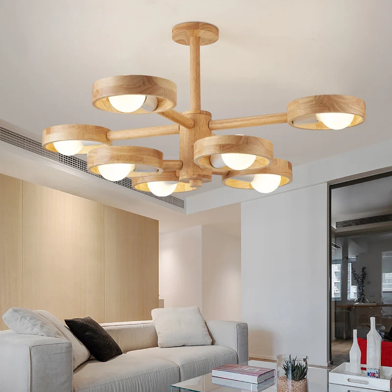 Ronde plafondverlichting moderne houten woonkamer kroonluchter lichtarmatuur voor Woonkamer