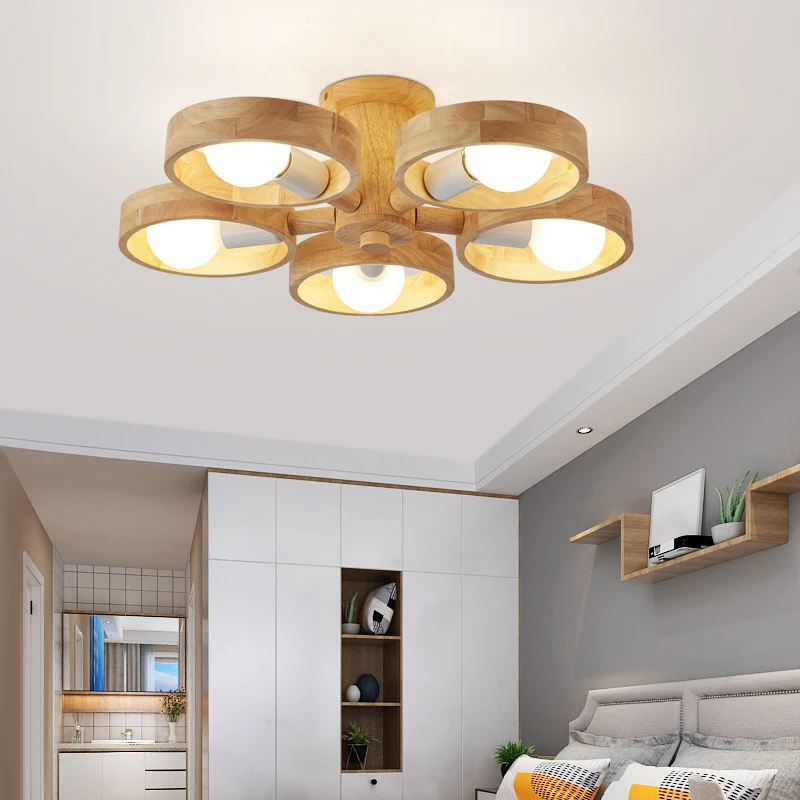 Ronde plafondverlichting moderne houten woonkamer kroonluchter lichtarmatuur voor Woonkamer