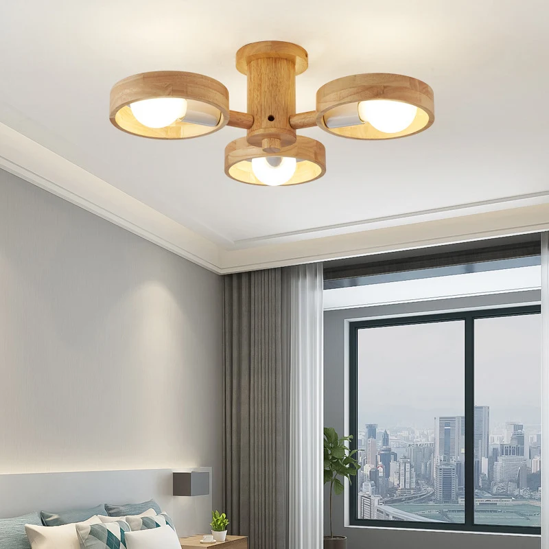 Ronde plafondverlichting moderne houten woonkamer kroonluchter lichtarmatuur voor Woonkamer