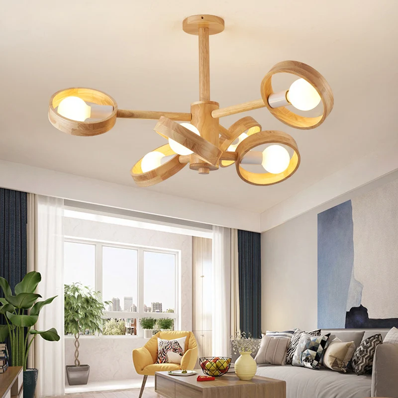 Ronde plafondverlichting moderne houten woonkamer kroonluchter lichtarmatuur voor Woonkamer