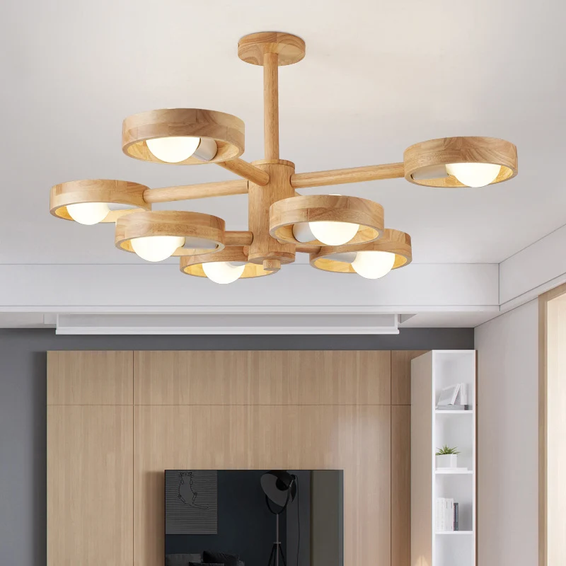 Ronde plafondverlichting moderne houten woonkamer kroonluchter lichtarmatuur voor Woonkamer