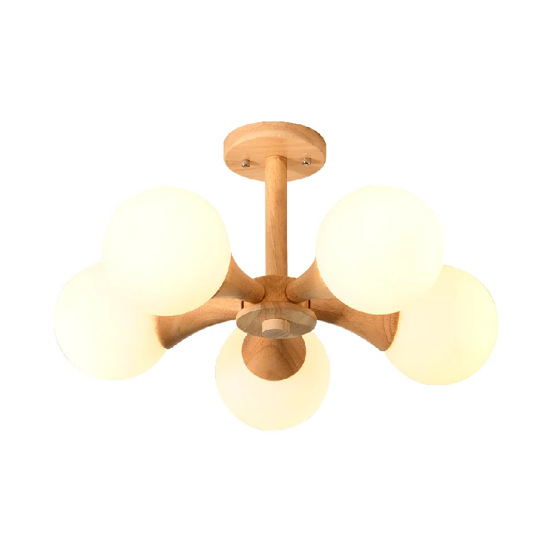 Track Verlichting Scandinavische stijl bal semi-inbouwlamp wit glas slaapkamer inbouw plafondkroonluchter met houten luifel
