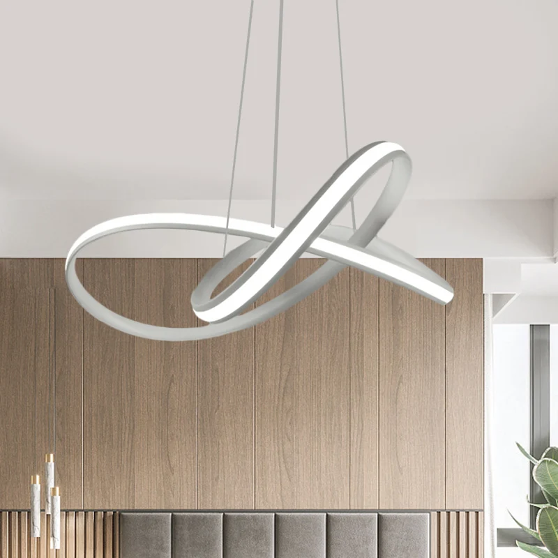 Twining Hoop Drop Hanger Minimalisme Metallic LED Witte Hangende Kroonluchter Warm/Wit Zwak met Inclusief LED