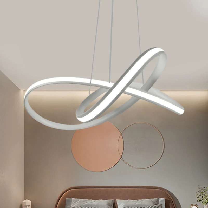 Twining Hoop Drop Hanger Minimalisme Metallic LED Witte Hangende Kroonluchter Warm/Wit Zwak met Inclusief LED