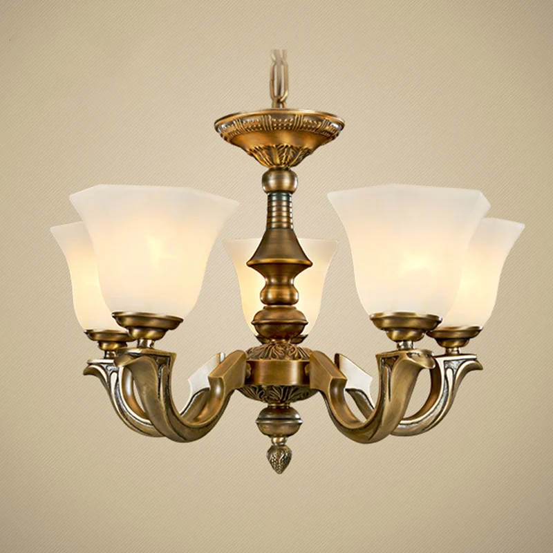 Vlakke Inbouw Glazen kroonluchter met paneelvormige klok, traditionele eetkamer hanglamp goud