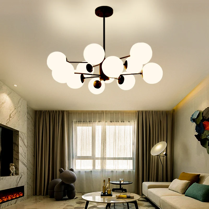 Vlakke Inbouw Matwitte glazen bolkroonluchter, postmoderne stijl hanglamp met burst-ontwerp