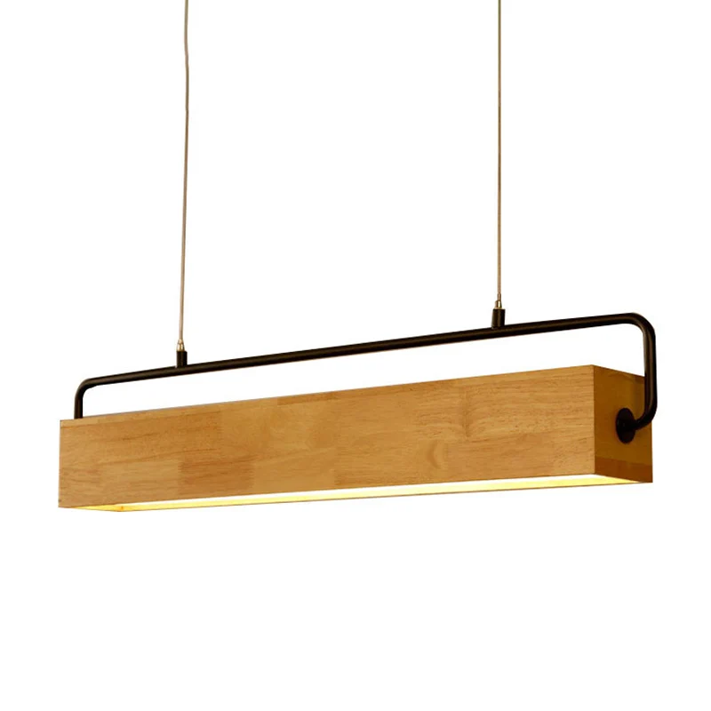 Vlakke Inbouw Moderne Noordse Strip Island Hanglamp Rechthoekige Houten Restaurant Lineaire Kroonluchter