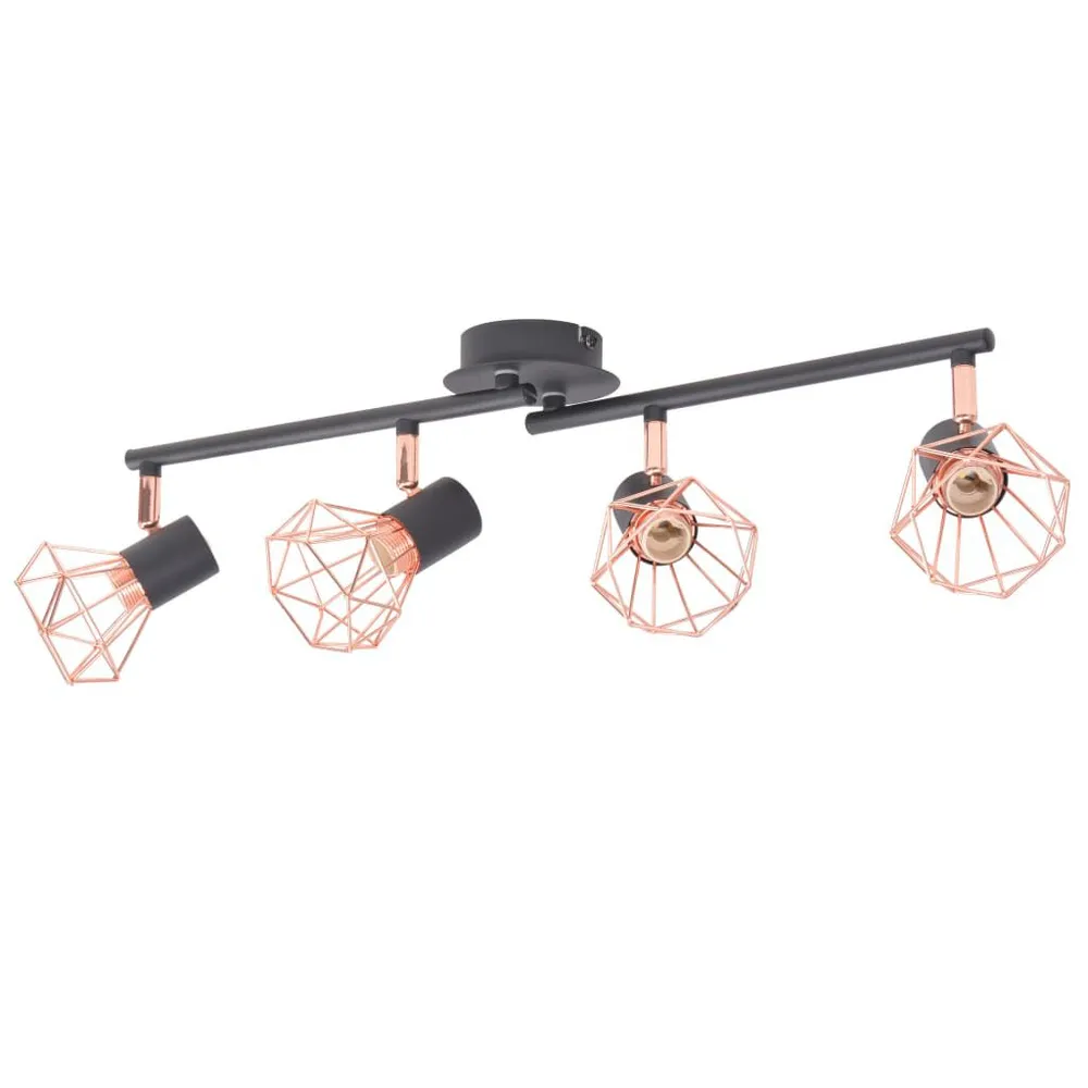 Vlakke Inbouw Plafondlamp met 4 spotlights E14 zwart en koper