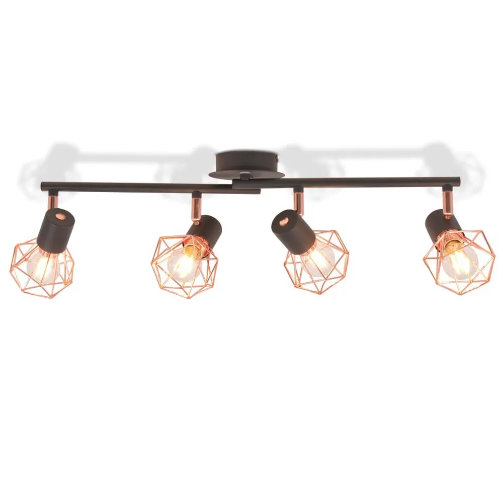 Vlakke Inbouw Plafondlamp met 4 spotlights E14 zwart en koper