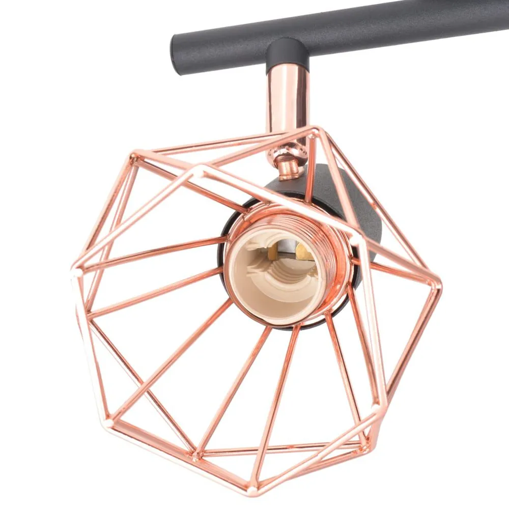 Vlakke Inbouw Plafondlamp met 4 spotlights E14 zwart en koper
