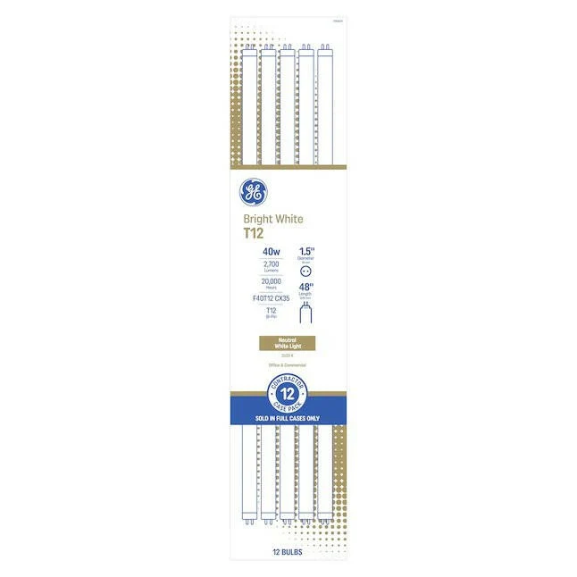 GE 40-Watt 48- Medium Bi-pin (T12) 3500 K Bright Parelmoer Fluorescent Light Bulb (12-Pack)