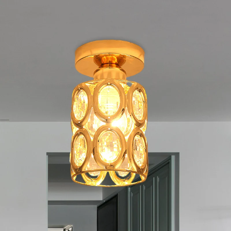 Gouden cilindrische inbouwlamp Eigentijds geslepen kristal 1 lichtgang Inbouwverlichting