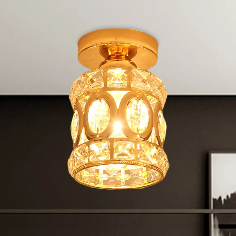 Gouden cilindrische inbouwlamp Eigentijds geslepen kristal 1 lichtgang Inbouwverlichting