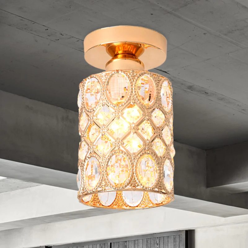 Gouden cilindrische inbouwlamp Eigentijds geslepen kristal 1 lichtgang Inbouwverlichting