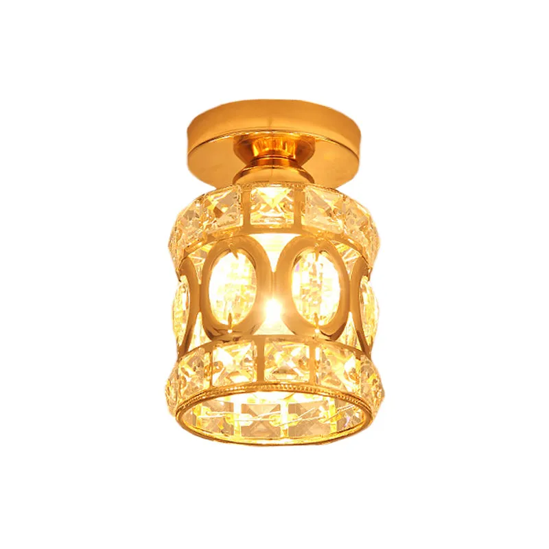 Gouden cilindrische inbouwlamp Eigentijds geslepen kristal 1 lichtgang Inbouwverlichting