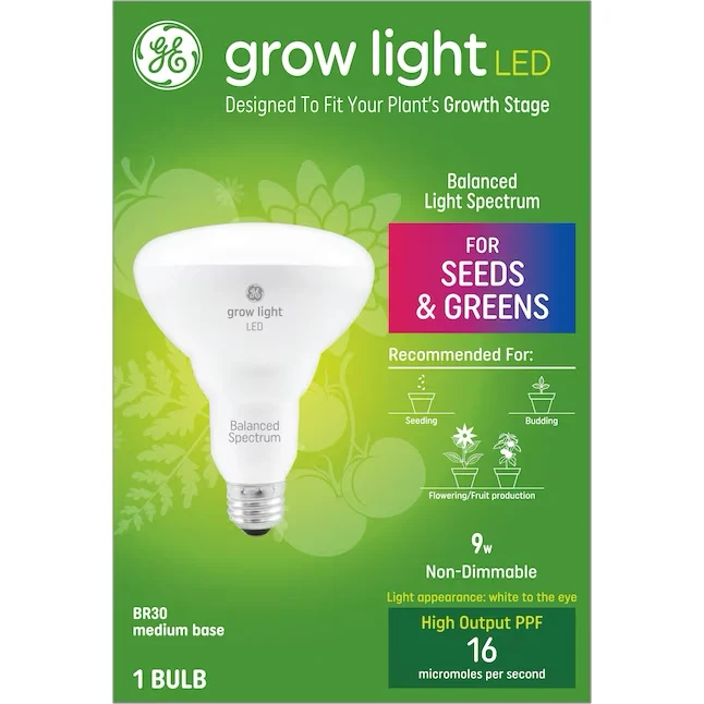 GE Grow: Seeds and Greens 9-Watt EQ BR30 Balanced Spectrum Medium Base (e-26) LED Light Bulb met G6.35 Fitting