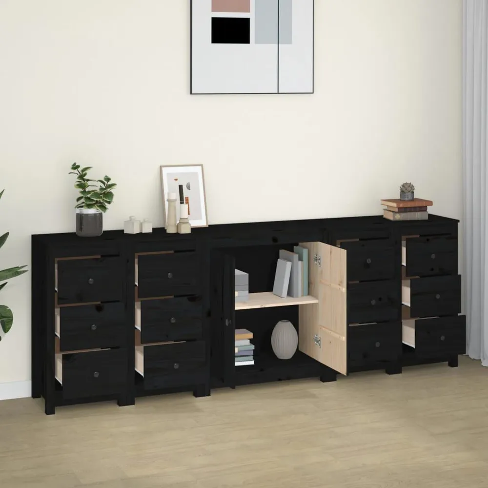 Dressoir 230x35x80 cm massief grenenhout zwart voor zware deuren