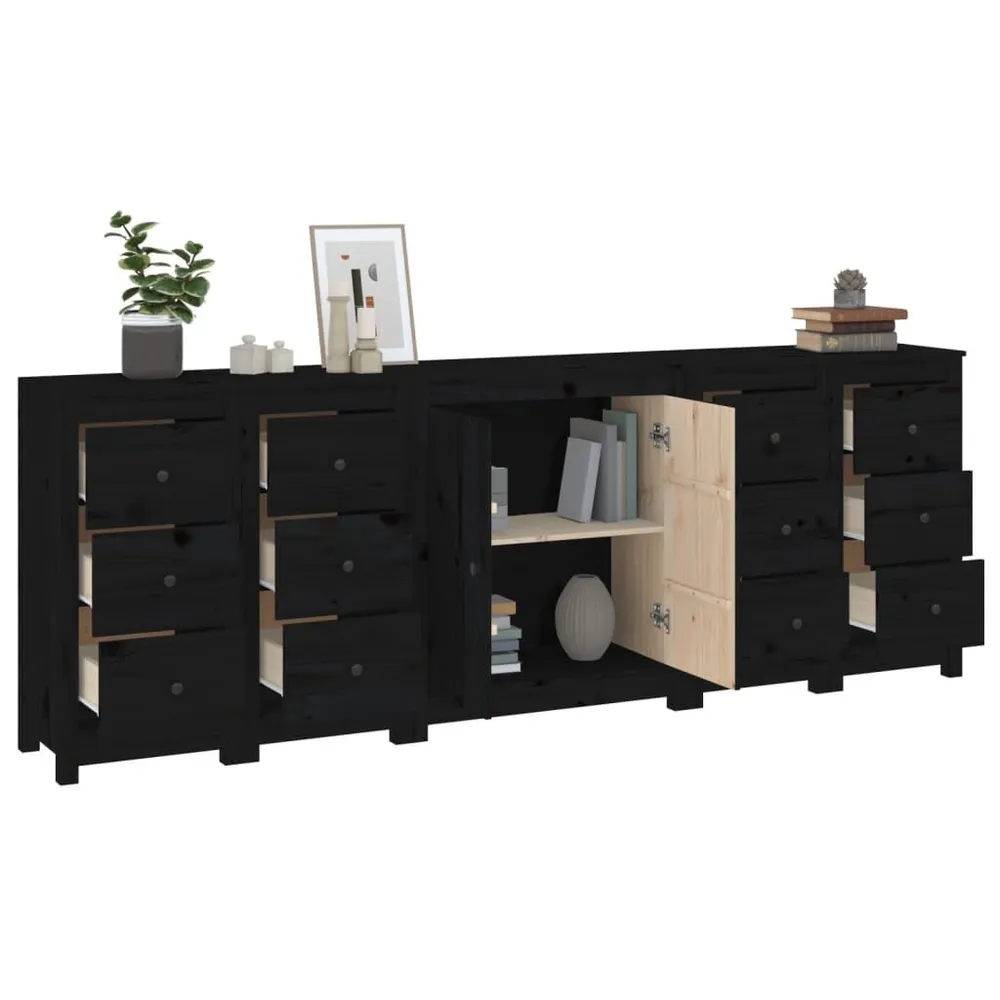 Dressoir 230x35x80 cm massief grenenhout zwart voor zware deuren