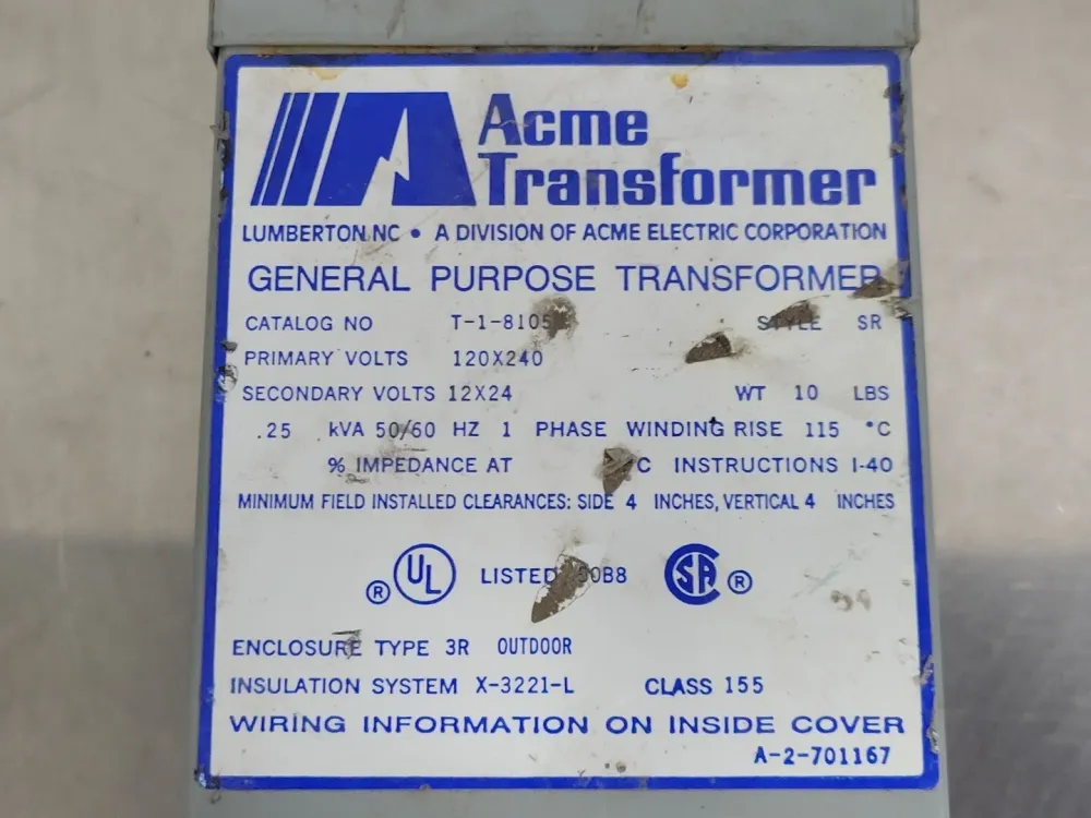 0.25 kVA Transformer, 120/240 pri. volts, 12/24 sec. volts T-1-8105 voor Binnen en Buiten
