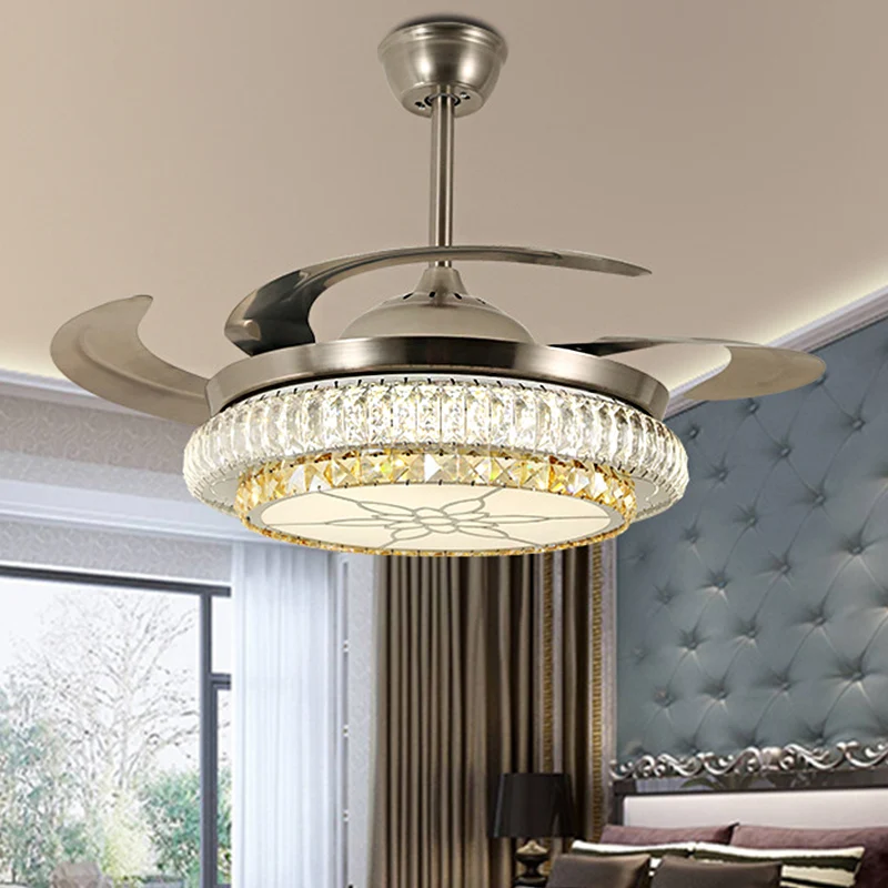 Energiezuinige Afgeschuinde kristallen laag LED-plafondventilator Moderne stijlvolle LED zilverkleurige semi-inbouwlamp me...