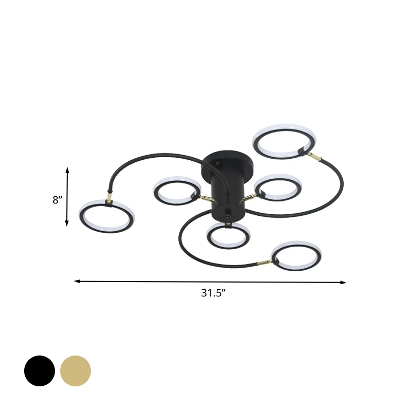 Professionele Kwaliteit Zwart/Gouden Swirl Semi-inbouwverlichting Strak acryl LED-plafondarmatuur met ringen voor slaapkamer