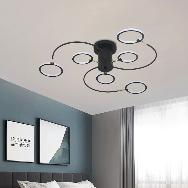 Professionele Kwaliteit Zwart/Gouden Swirl Semi-inbouwverlichting Strak acryl LED-plafondarmatuur met ringen voor slaapkamer