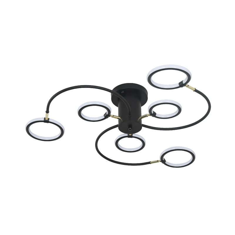 Professionele Kwaliteit Zwart/Gouden Swirl Semi-inbouwverlichting Strak acryl LED-plafondarmatuur met ringen voor slaapkamer