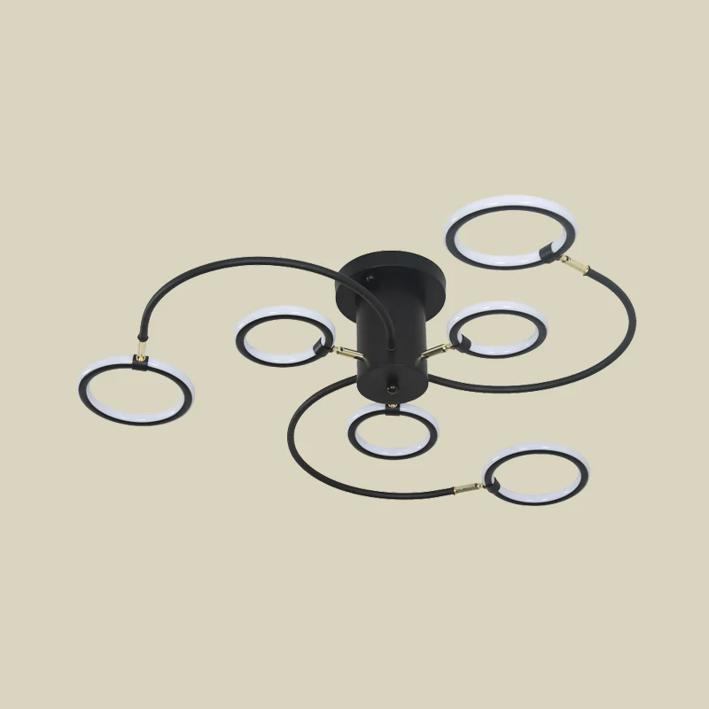 Professionele Kwaliteit Zwart/Gouden Swirl Semi-inbouwverlichting Strak acryl LED-plafondarmatuur met ringen voor slaapkamer