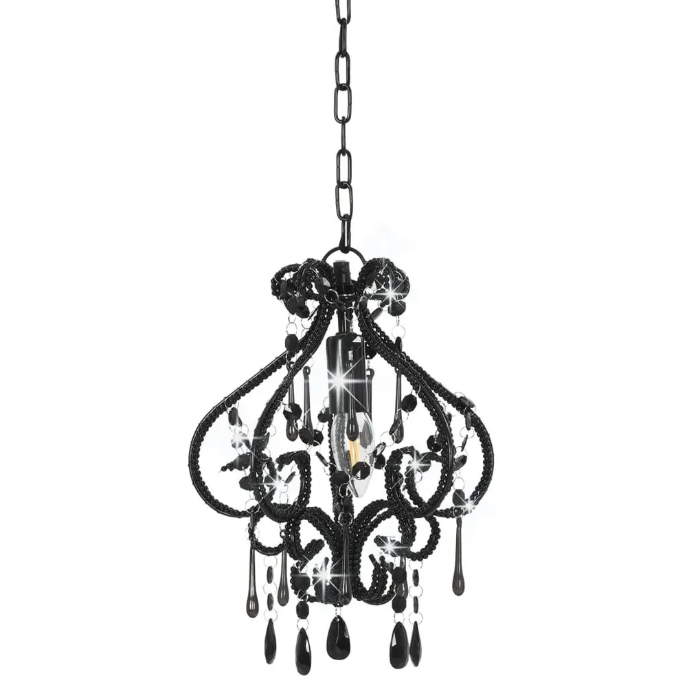 Plafondlamp met kralen rond E14 zwart