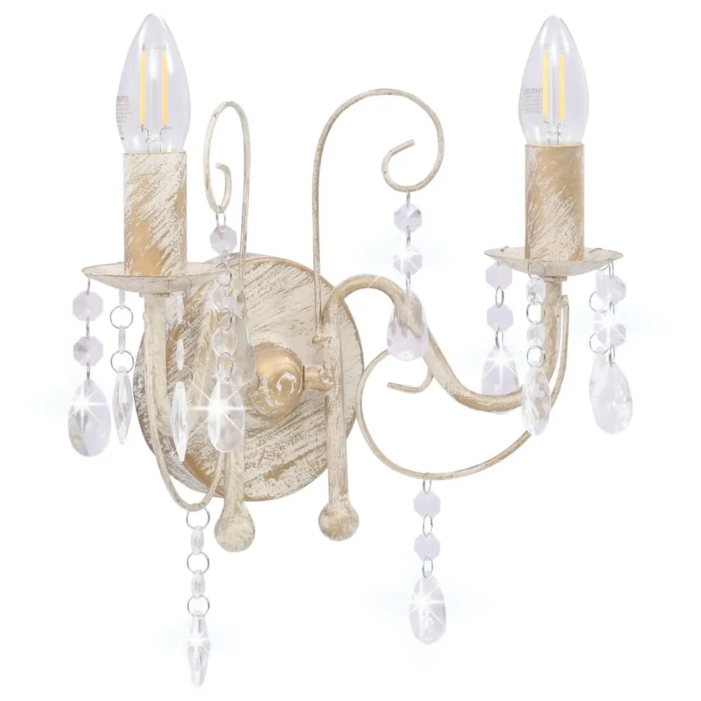 Wandlamp met kralen 2xE14 antiekwit