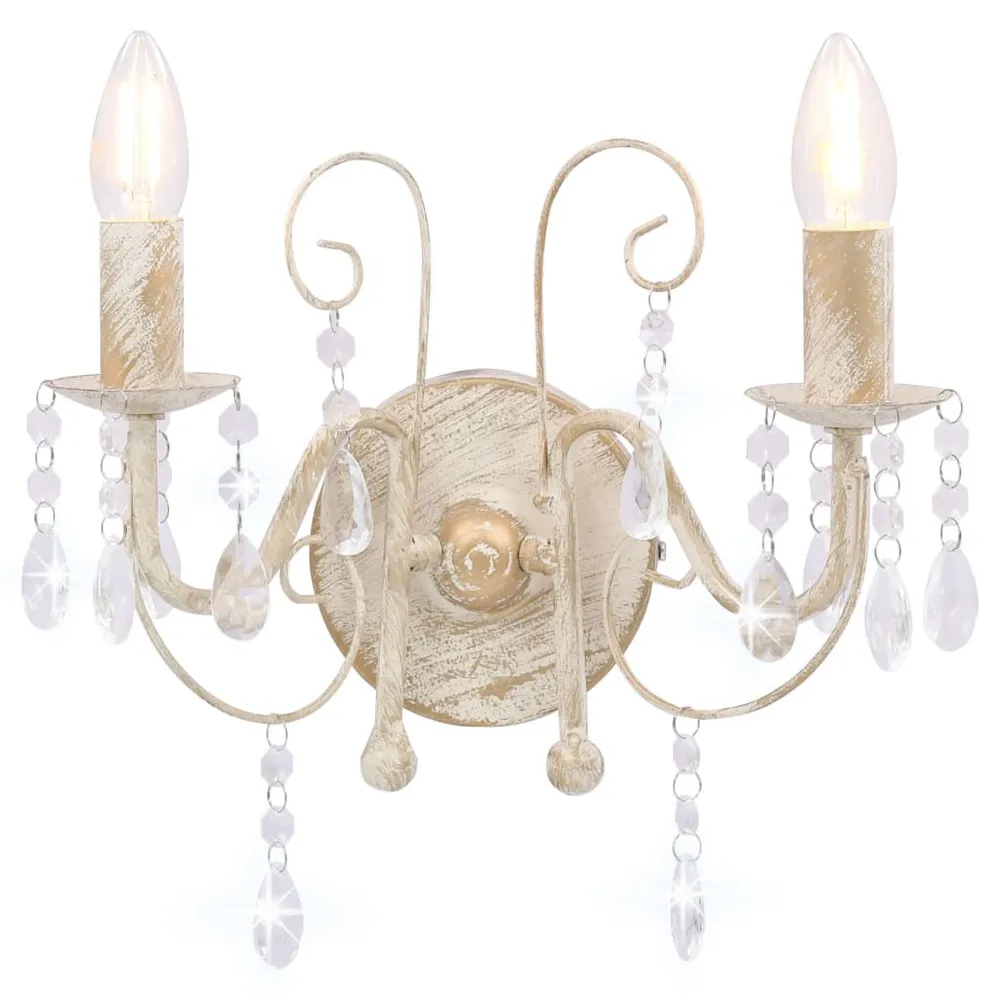 Wandlamp met kralen 2xE14 antiekwit