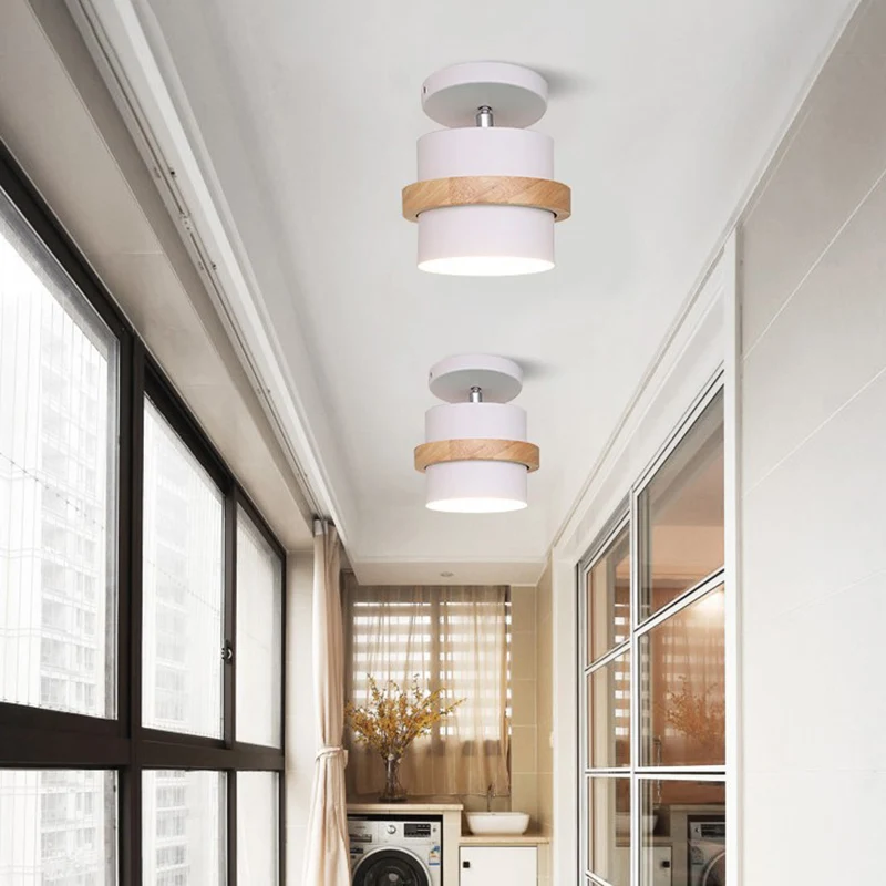 1-lichts metalen kap semi-inbouwverlichting Scandinavische moderne stijl houten plafondlamp voor gang - Incl. Garantie