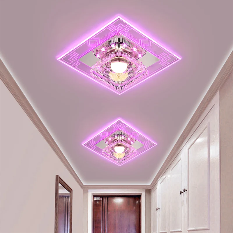 Energiezuinige LED LED-ganginbouwlamp modern chroom intens bij plafondlamp met trapeziumvormige heldere kristallen kap