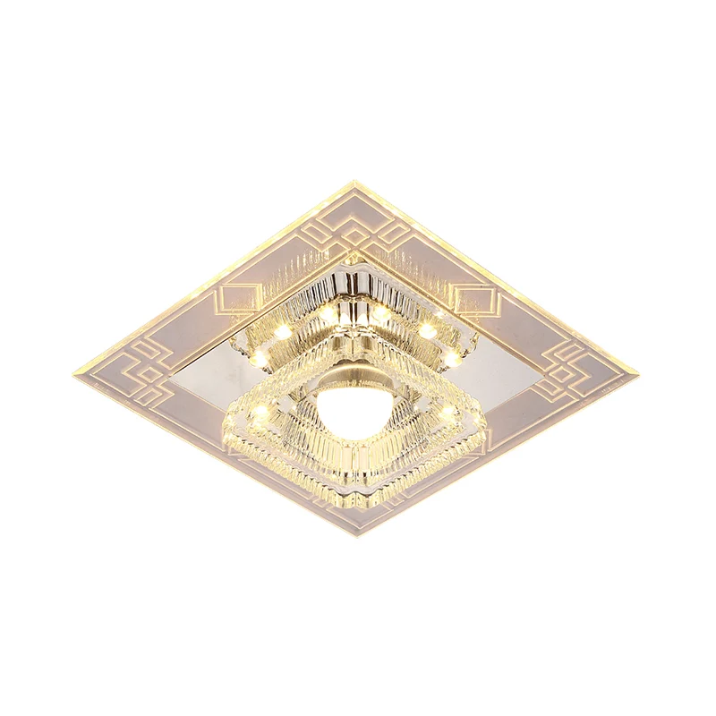 Energiezuinige LED LED-ganginbouwlamp modern chroom intens bij plafondlamp met trapeziumvormige heldere kristallen kap
