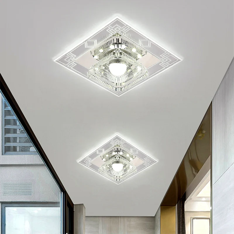 Energiezuinige LED LED-ganginbouwlamp modern chroom intens bij plafondlamp met trapeziumvormige heldere kristallen kap