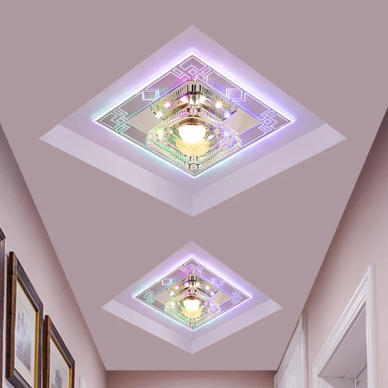 Energiezuinige LED LED-ganginbouwlamp modern chroom intens bij plafondlamp met trapeziumvormige heldere kristallen kap
