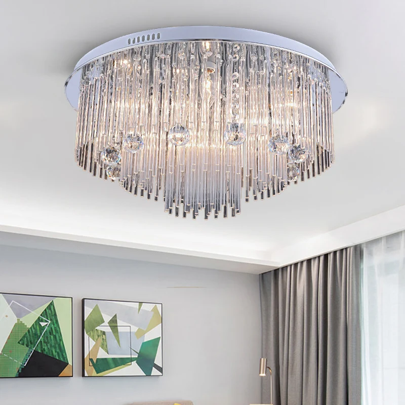 Gelaagde inbouw modernisme kristal 5/9/14 koppen roestvrijstalen plafondlamp, 19,5"/23,5"/31,5" wijd - Incl. Garantie