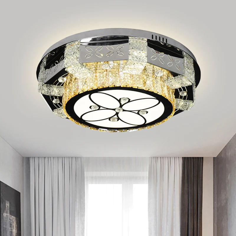 LED-inbouwlamp modernisme trommelkap kristalblok plafondlamp nikkel met bloem-/vierbladig patroon - Incl. Garantie
