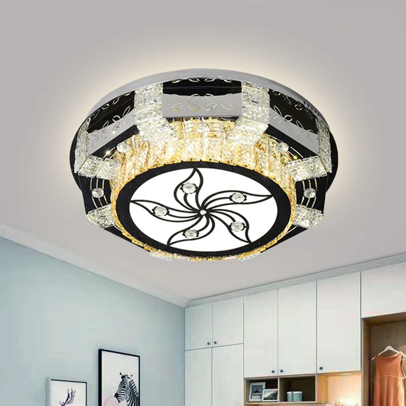 LED-inbouwlamp modernisme trommelkap kristalblok plafondlamp nikkel met bloem-/vierbladig patroon - Incl. Garantie