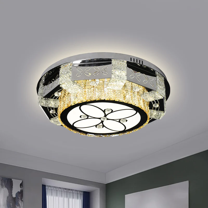 LED-inbouwlamp modernisme trommelkap kristalblok plafondlamp nikkel met bloem-/vierbladig patroon - Incl. Garantie
