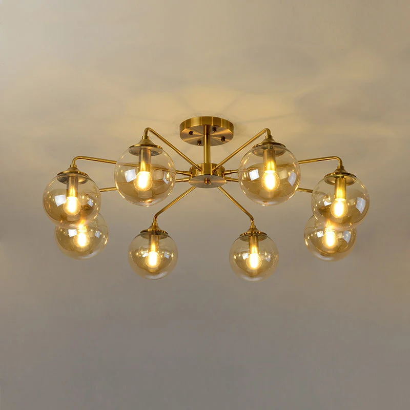 Moderne semi-inbouw gouden Global plafondlamp met glazen kap voor woonkamer - Incl. Garantie