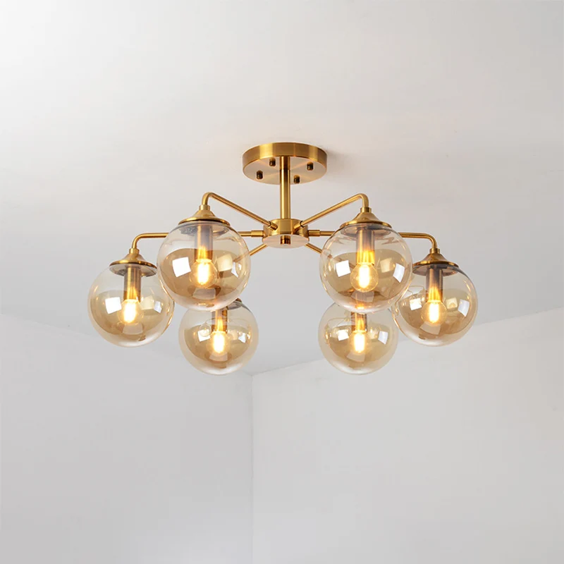 Moderne semi-inbouw gouden Global plafondlamp met glazen kap voor woonkamer - Incl. Garantie